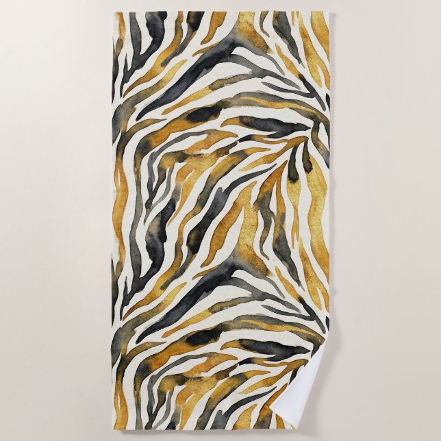 Toalha De Praia Gold Black Zebra Print Pattern (Frente)