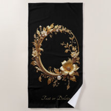 Golden Floral Ornate Beach Towel