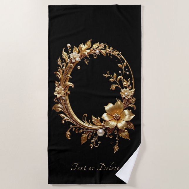 Toalha De Praia Golden Floral Ornate Beach Towel (Frente)
