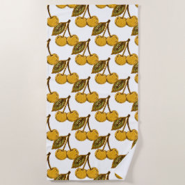 Toalha De Praia Golden Metallic Cherries Pattern