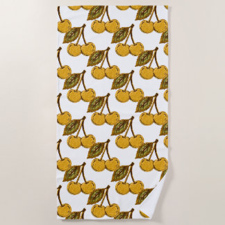 Toalha De Praia Golden Metallic Cherries Pattern