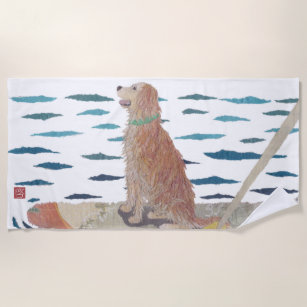 Toalha De Praia Golden retriever, cão da praia, moderno