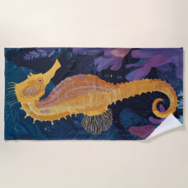 Toalha De Praia Golden Seahorse Underwater Illustration