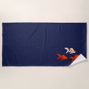 Toalha De Praia Goldfish do Padrão Japonês das Ondas de Seigaiha