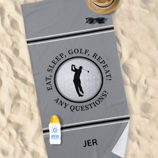 Toalha De Praia Golf Ball Engraçado Citação Personalizada Texto Go (Golf Ball Funny Quote Custom Text Golfer Gift Gray Beach Towel)