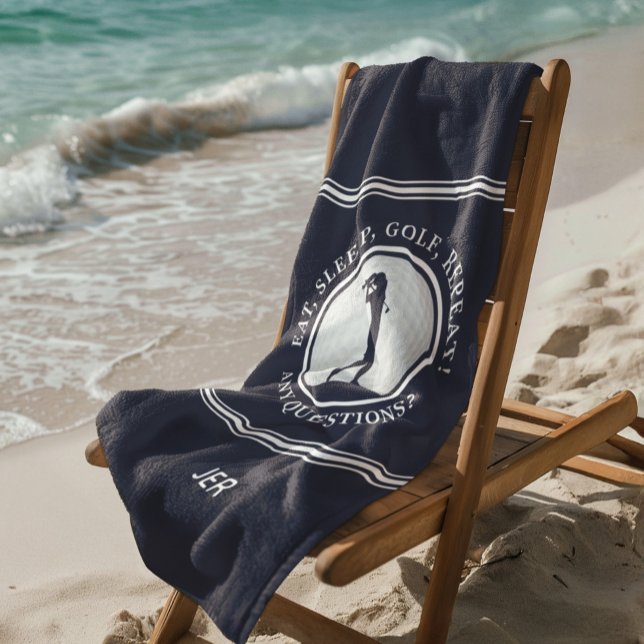 Toalha De Praia Golf Monograma Golfer Modern Sports Pro Blue Cué (Golf Monogram Golfer Modern Sports Pro Blue Cute Beach Towel)