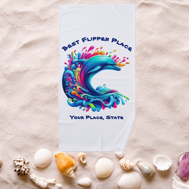 Toalha De Praia Golfinho Colorido (Dolphin-Colorful Dolphin-Beach Towel-Summer Towel-Pool Towel-White)