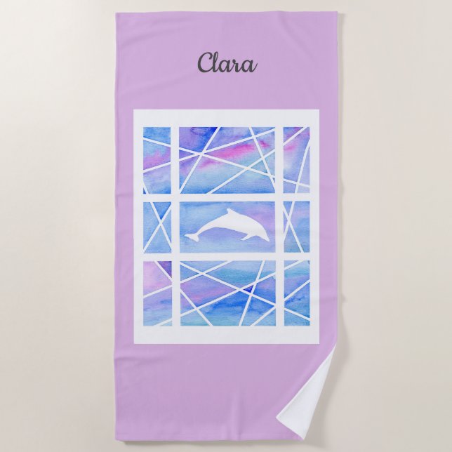 Toalha De Praia Golfinho no nome customizável pastel (Frente)
