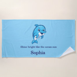 Toalha De Praia Golfinhocartoon Azul Fofo e Feliz Criatura Marinha