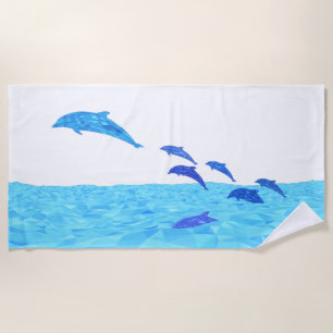 Toalha De Praia Golfinhos Lowpoly Saltando do Oceano