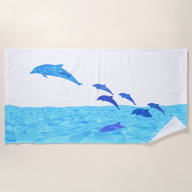 Toalha De Praia Golfinhos Lowpoly Saltando do Oceano (Frente)