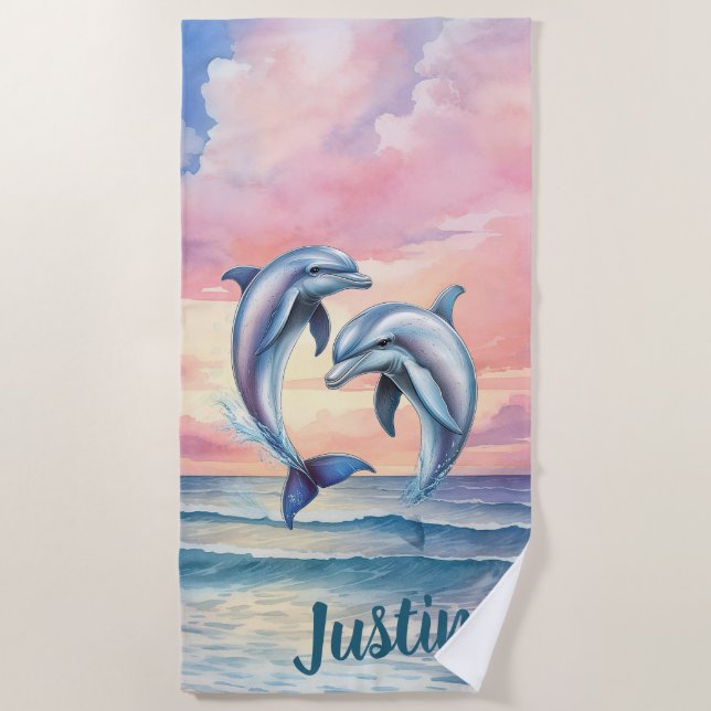 Toalha De Praia Golfinhos Personalizados  (Frente)