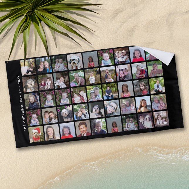 Toalha De Praia Grade de Colagem de Fotos Quadrada 45 com Texto -  (Personalized Beach Towel - Add Photos and Text)