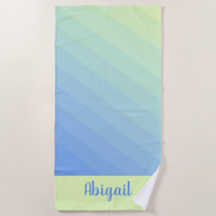 Toalha De Praia Gradiente Ombre Azul Verde Amarelo Personalizado