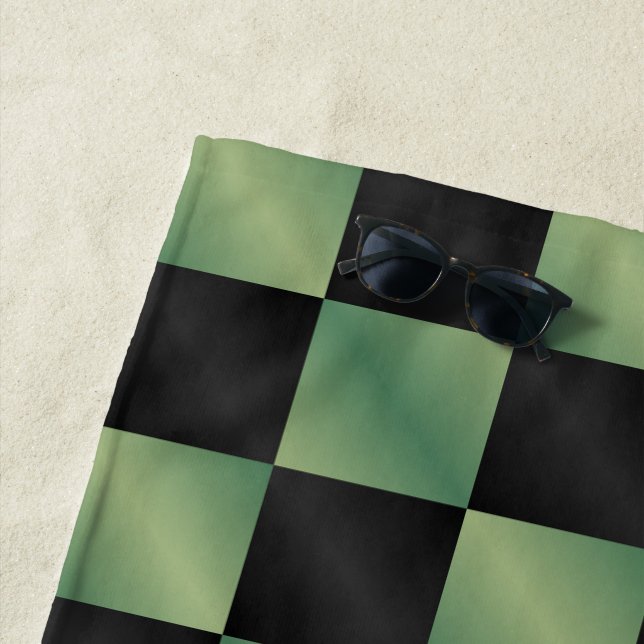 Toalha De Praia Gradiente Preto Verde Azul Moderno Verificado (In Situ)