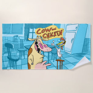 Toalha De Praia Gráfico de Sorriso de Vaca e Galinha