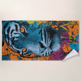 Toalha De Praia Grafite de Tigre Pop Art Vida Selvagem