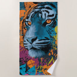 Toalha De Praia Grafite de Tigre Pop Art Vida Selvagem