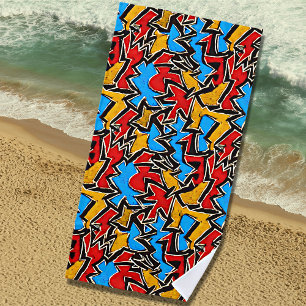Toalha De Praia Grafite Preto Amarelo Vermelho Azul