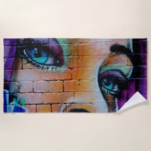 Toalha De Praia Grafite Rapariga Roxo Olhos Bonito Monograma