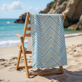 Toalha De Praia Grande Chevron Zag em Verde e Aqua