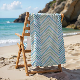 Toalha De Praia Grande Chevron Zag em Verde e Aqua
