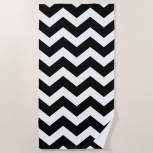 Toalha De Praia Grande teste padrão preto e branco de Chevron