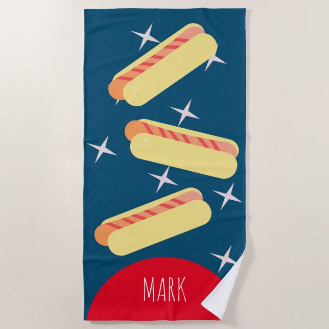 Toalha De Praia Grandes Hotdog Stars Blue Name Beach Towel (Frente)