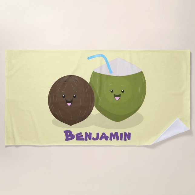 Toalha De Praia Grátis feliz desenho animado de coconuts kawaii (Frente)