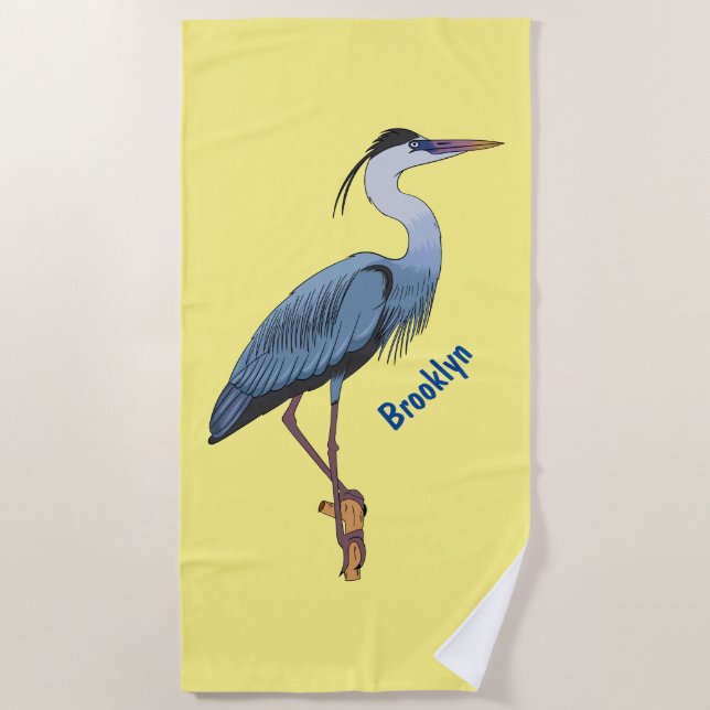 Toalha De Praia Great blue heron cartoon illustration (Frente)