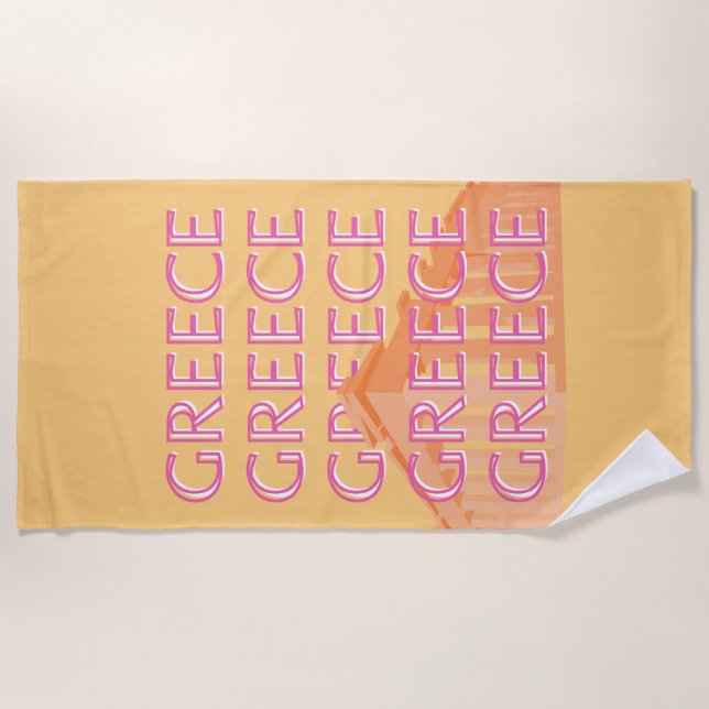 Toalha De Praia Grécia Art, Summer Viagem Art, Laranja (Frente)