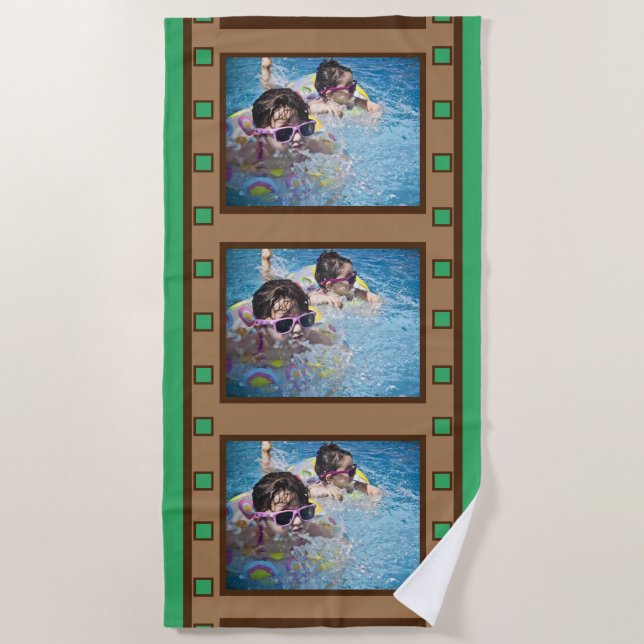 Toalha De Praia Green Retro Film Strip Photo Beach Towel (Frente)