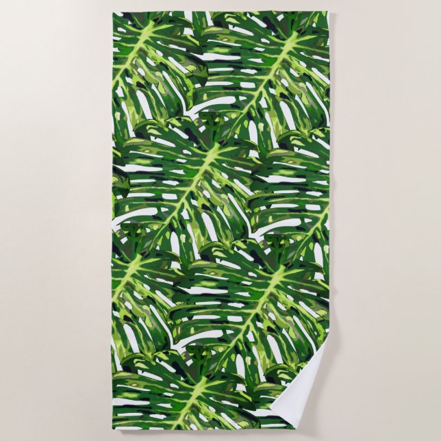 Toalha De Praia Green Tropical Leaves Beach Towel (Frente)