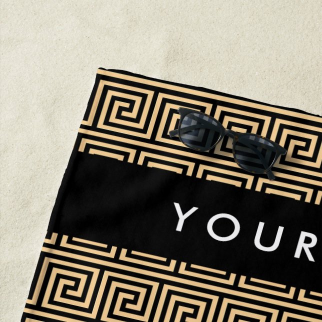 Toalha De Praia Grego Meander Key Brown, Seu Nome Personalizar (In Situ)