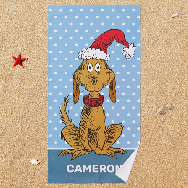 Toalha De Praia Grinch Clássico | Max - Chapéu de Papai Noel (Towel on beach)