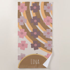 Toalha De Praia Groovals Florals Rainbow Brown Name Beach Towel