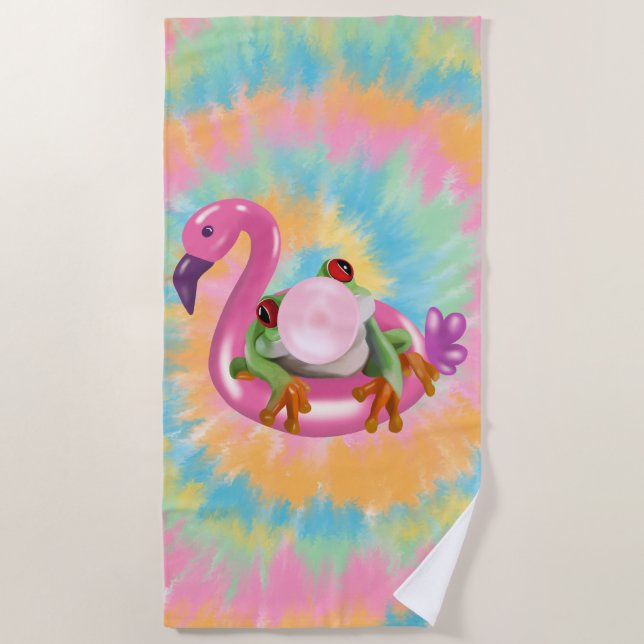 Toalha De Praia Groovy Bublegum soprando Sapo Tie Dye (Frente)