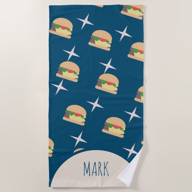Toalha de Praia Groovy Burger Blue Name (Frente)