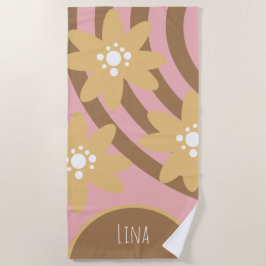 Toalha de Praia Groovy Florals Amarelo Marrom Nome