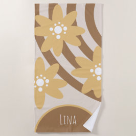Toalha de Praia Groovy Florals Amarelo Marrom Nome