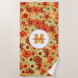 Toalha De Praia Groovy Retro Orange Hippie Flowers Monograma