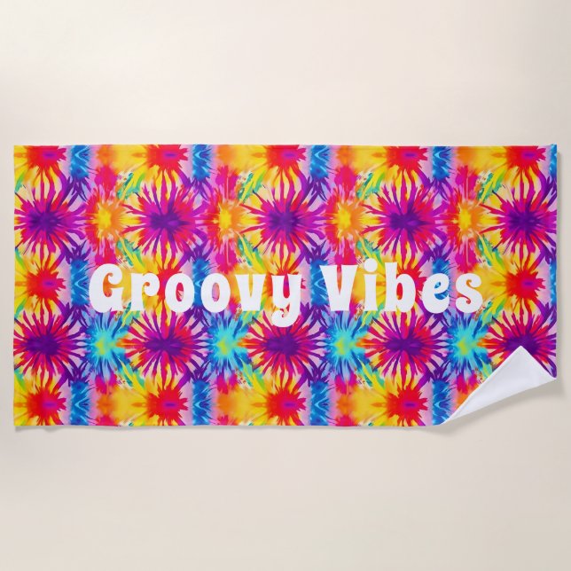 Toalha De Praia Groovy Vibes Tie Dye Personalizável (Frente)