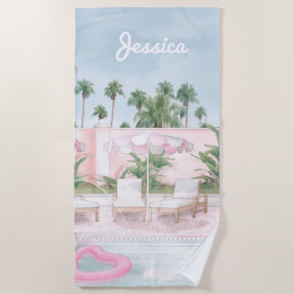 Toalha De Praia Guarda-chuva rosa e branco pela Piscina