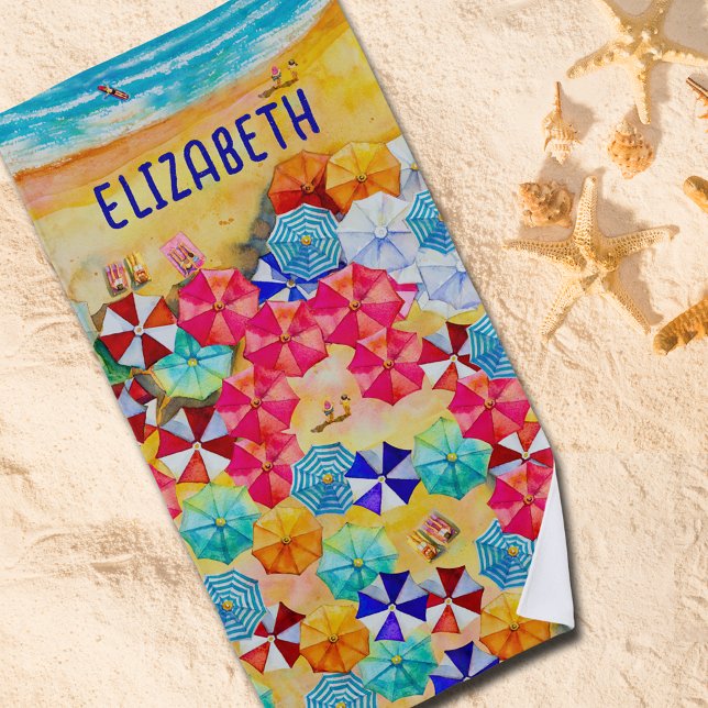 Toalha De Praia Guarda-chuvas na areia (Umbrellas in the Sand personalized beach towel)