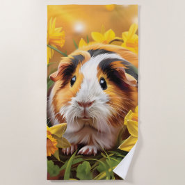 Toalha De Praia Guiné Pig Entre Os Daffodils