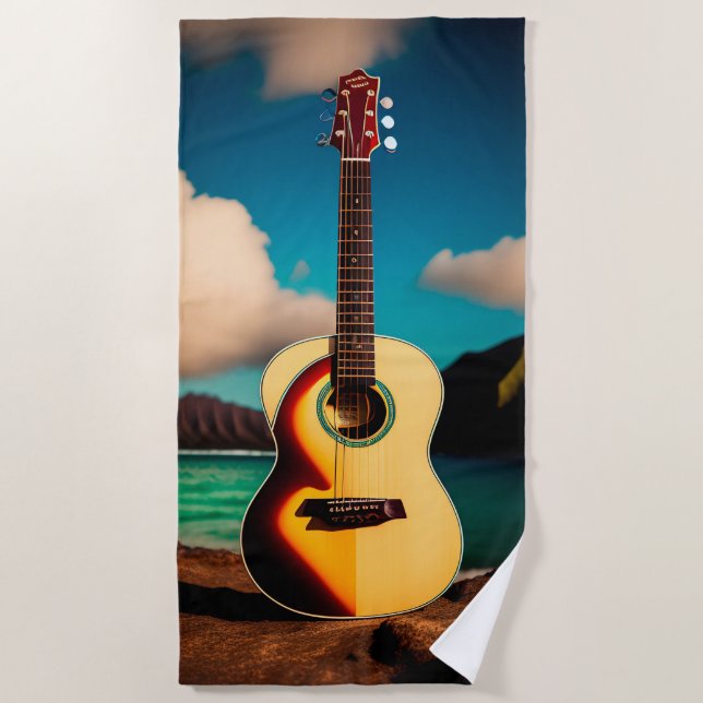 Toalha De Praia Guitarra acústica havaiana Beach Towel (Frente)