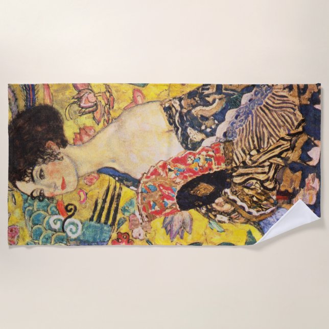 Toalha De Praia Gustav Klimt Senhora Com Leque (Frente)