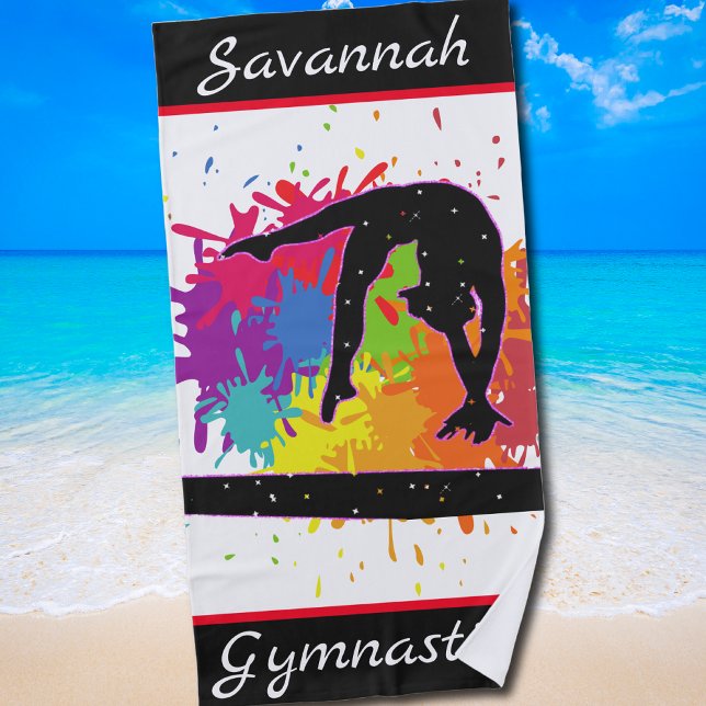 Toalha De Praia Gymnastics Balance Beam Paint Splatter (Color Splash Gymnast Design for Confident Girls and Young Athletes)