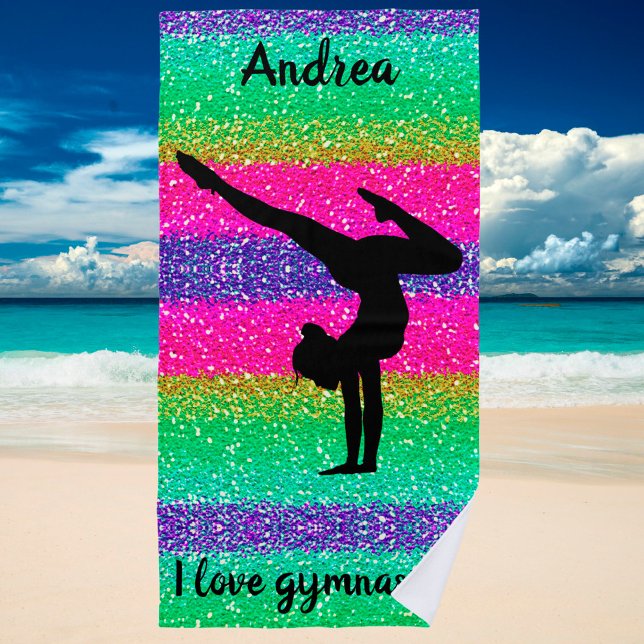 Toalha De Praia Gymnastics Sparkly "I Love Gymnastics" Beach Towel (Criador carregado)