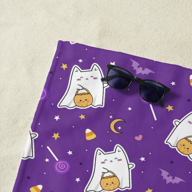 Toalha De Praia Halloween Cat Ghost Beach Towel (In Situ)